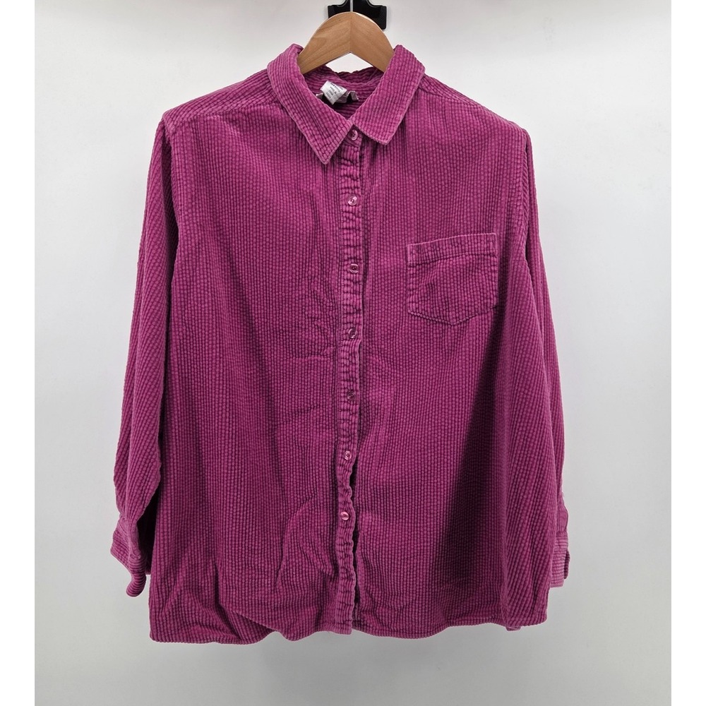 Mainstreet Blues Plus Women 2X Wide Whale Corduroy Button Up‎ Tunic Shirt Pink